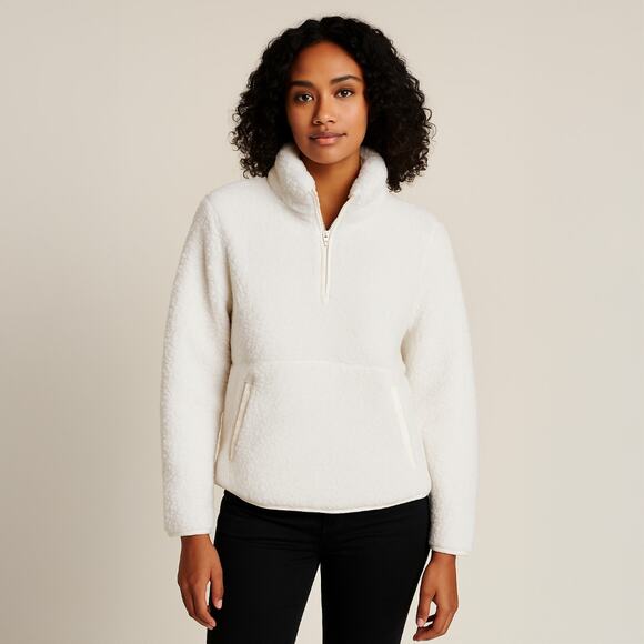 A290 • Cozy White Sherpa Half-Zip Pullover - Picture 1 of 4